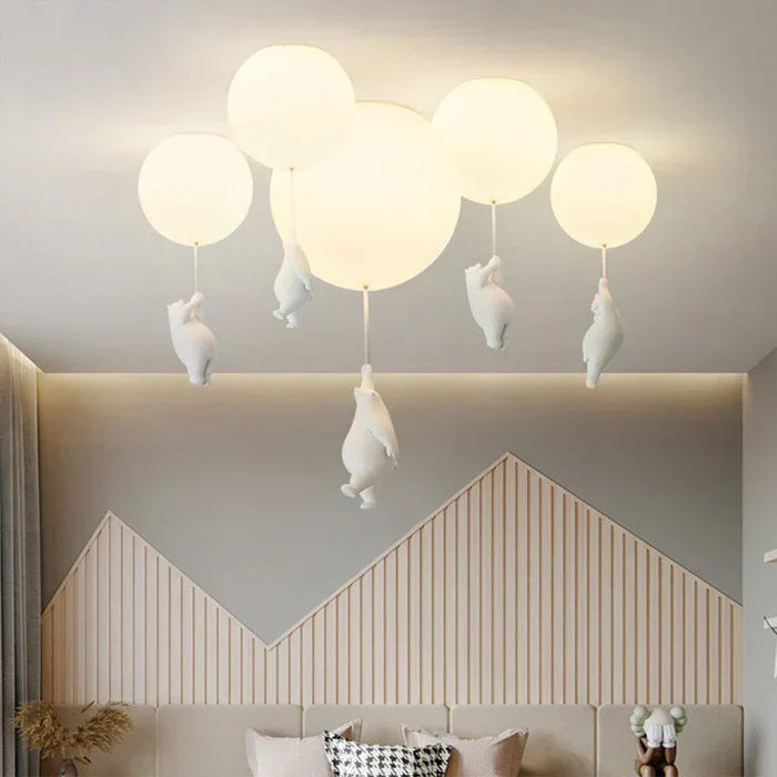 Luminaire suspendu enfant écoénergétique, ours mignon et ballon lumineux.