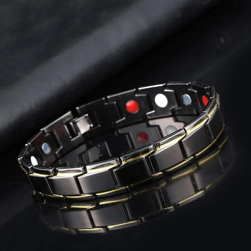 Bracelet magnétique thérapie, soulage douleurs, stimule circulation sanguine. Accessoire santé ajustable.