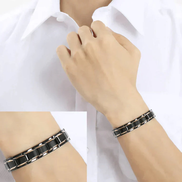 Bracelet magnétique performant pour circulation, énergie et anti-douleurs. Idéal pour homme et femme, ajustable.