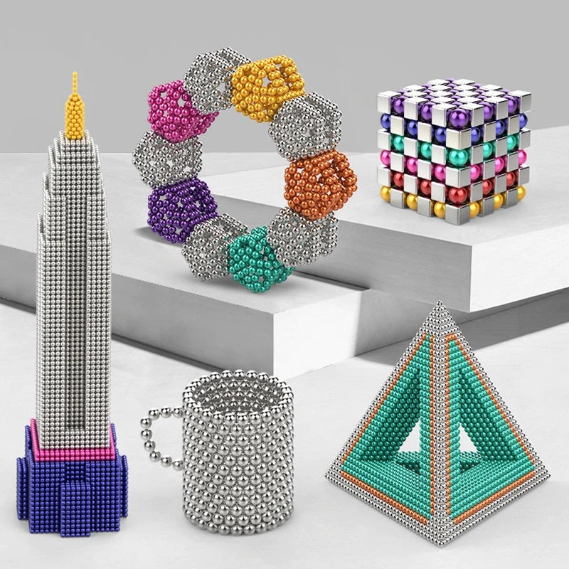 Jeu de construction magnétique 216 billes pour enfant, stimulant la créativité et le développement de la motricité fine.