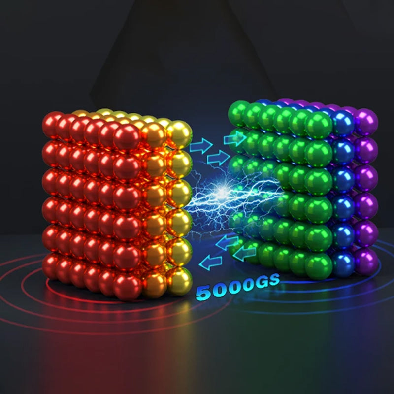 Boules magnétiques ColorMagnet argent et arc-en-ciel. Jeu créatif stimulant, excellent pour la concentration.