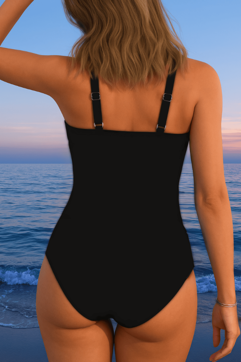 Mode femme : Maillot de bain une pièce imprimé décolleté croisé, style chic pour la plage et la piscine en été.