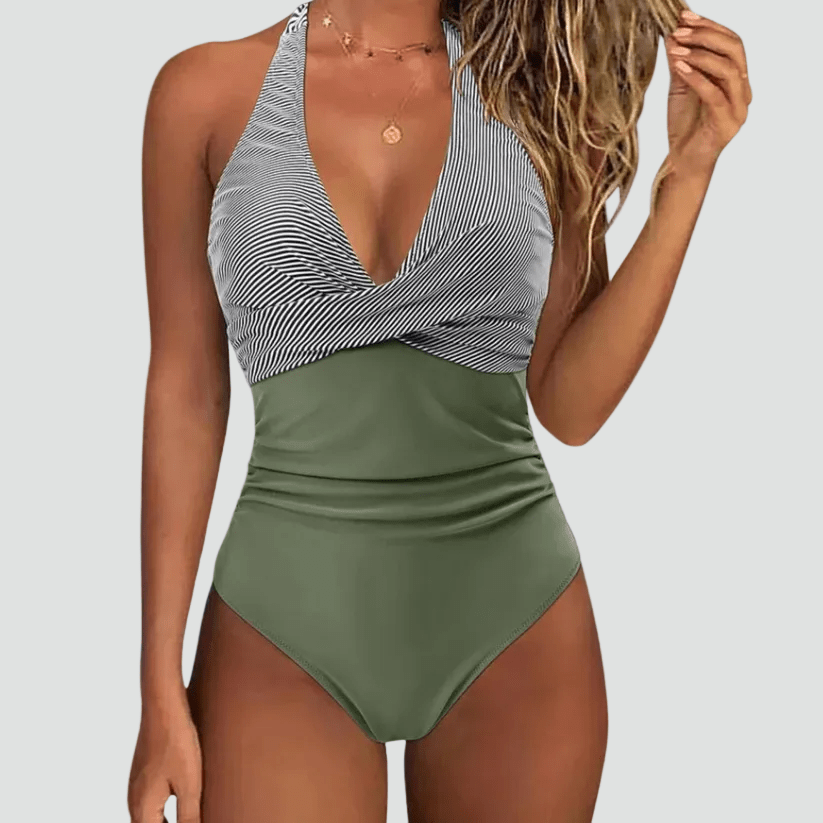 Maillot de bain femme une pièce sculptant noir, décolleté V. Parfait pour plage et piscine, mode été.