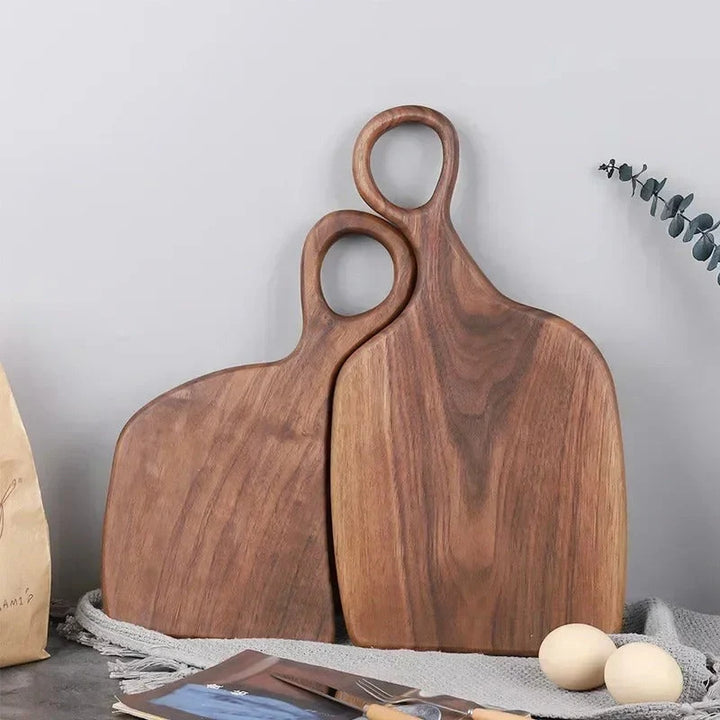 Lot de 2 planches à découper en noyer massif pour cuisine, durables et élégantes. Parfaites pour service.