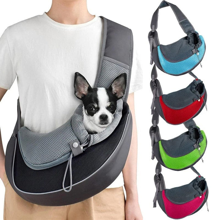 Sac bandoulière robuste et aéré pour chien ou chat, assurant confort et sécurité lors des déplacements.