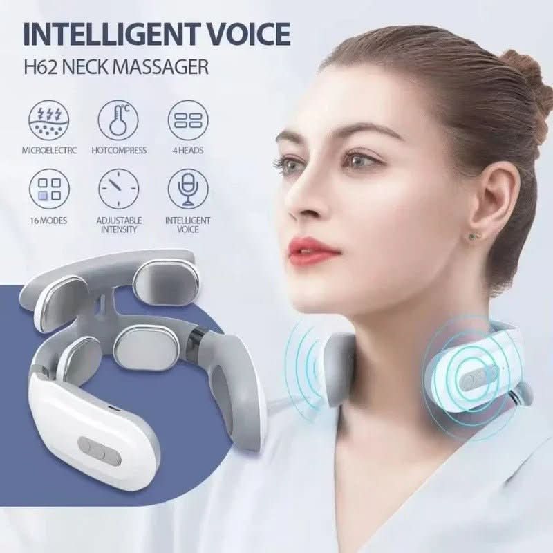 Appareil de massage portable pour le cou: chaleur, vibration, relaxation cervicale et détente.