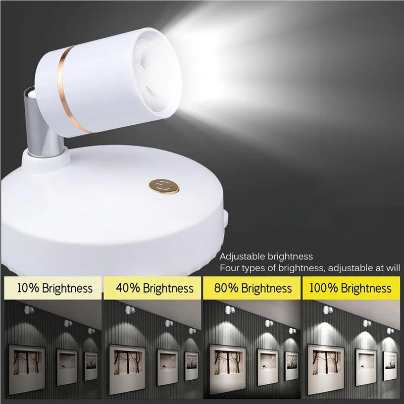 Spot LED sans fil dimmable pour une ambiance personnalisée, avec télécommande, pour maison ou appartement.