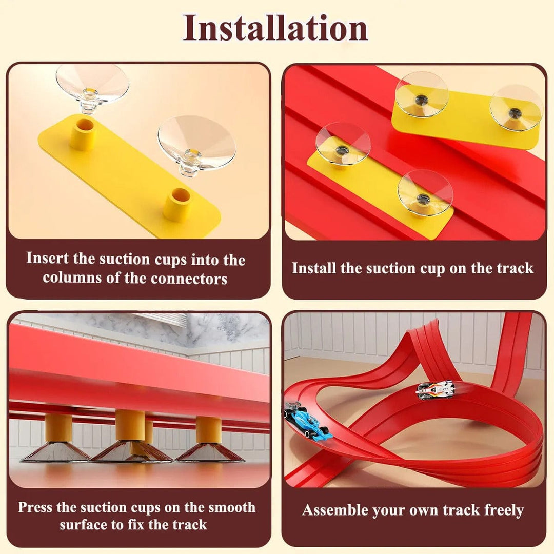 Circuit de course FlexiRace pour enfant, piste modulable stimulant créativité et éducation, jeu actif.