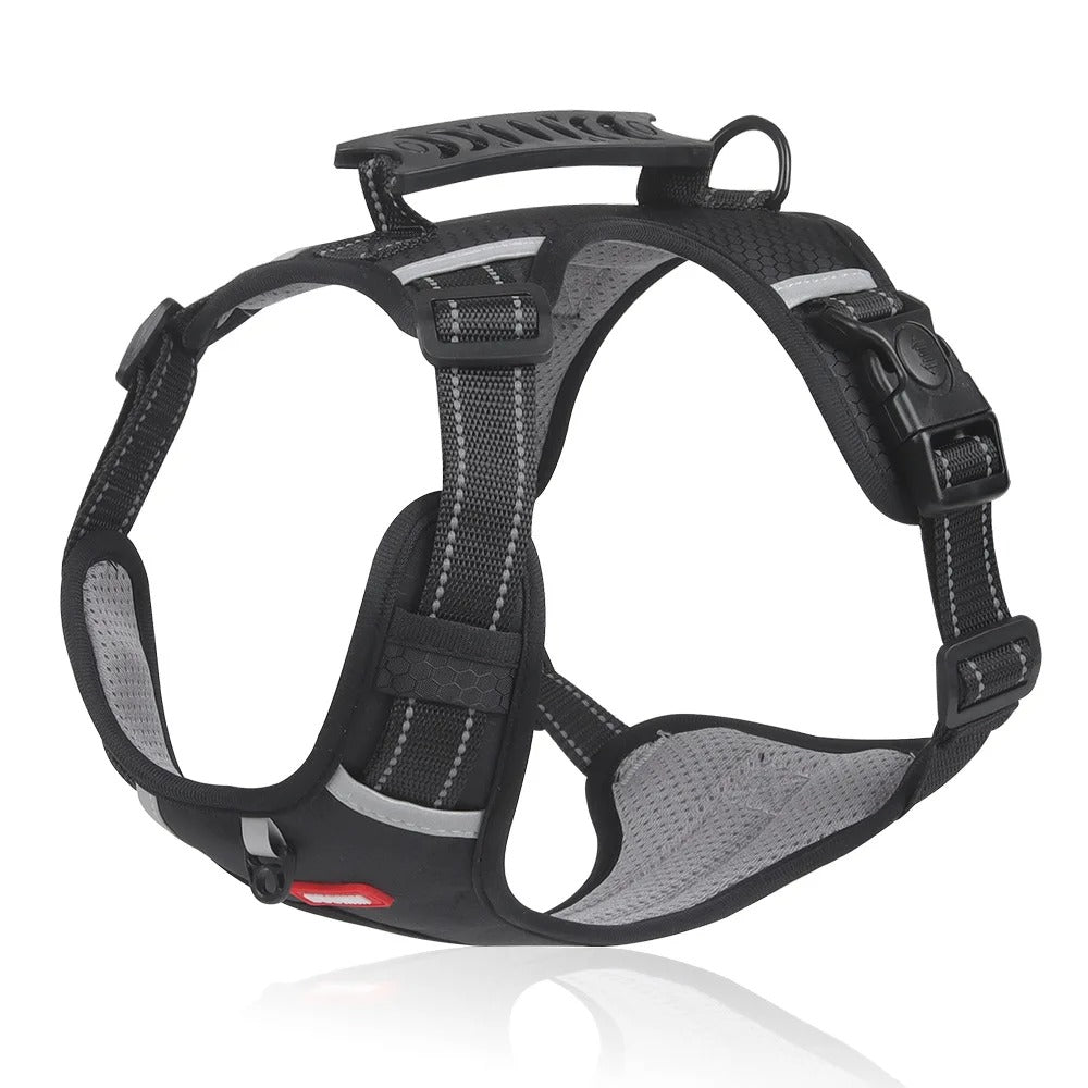 Harnais réglable en maille respirante pour chien, garantissant confort, sécurité et une expérience anti-tirage efficace.
