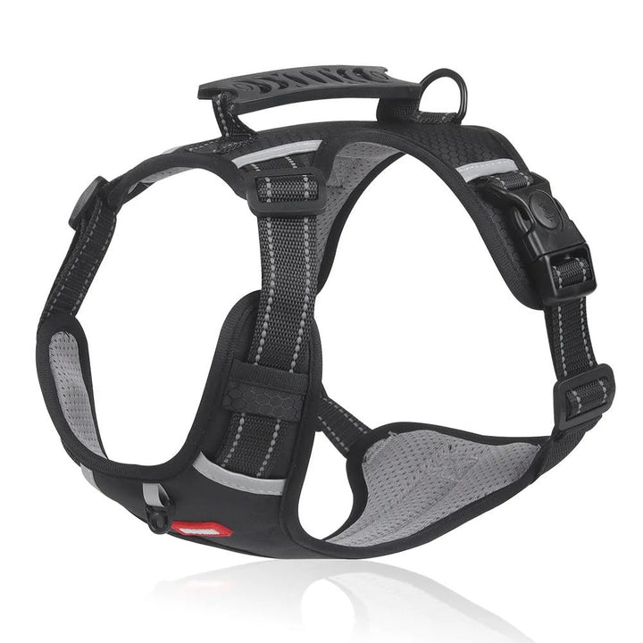 Harnais réglable en maille respirante pour chien, garantissant confort, sécurité et une expérience anti-tirage efficace.