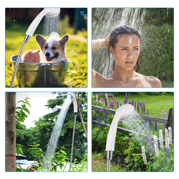 Douche portable RinseSplash polyvalente: camping, plage, animaux, nettoyage équipement, randonnée.