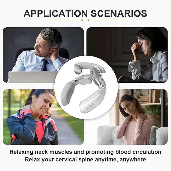 Détendez votre cou avec cet appareil de massage 4-en-1: chaleur, vibration et bien-être optimal.