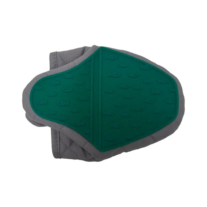 Gant de cuisine en silicone résistant à la chaleur, motif poisson, parfait pour manipuler plats et ustensiles chauds.