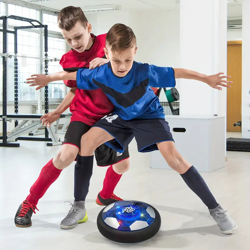 Hoverball LED interactif flottant pour enfants, avec lumières colorées, idéal pour le jeu d'intérieur sûr.