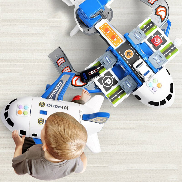 Avion jouet SkySurge thème police, véhicule interactif pour jeu d'imagination enfant.