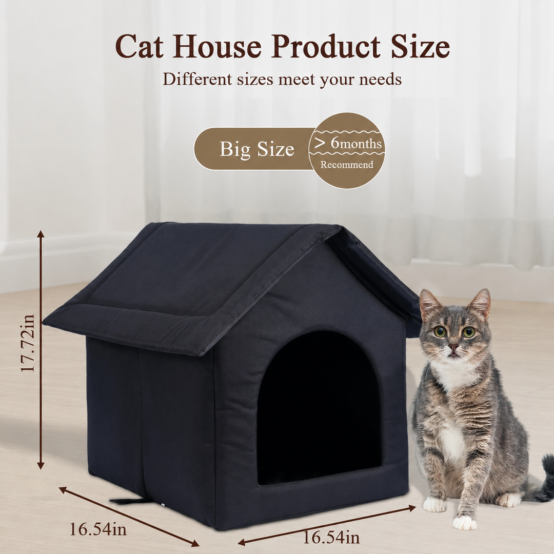 Maison d'extérieur noire pour chat et chien. Niche étanche et résistant aux intempéries, confort optimal.