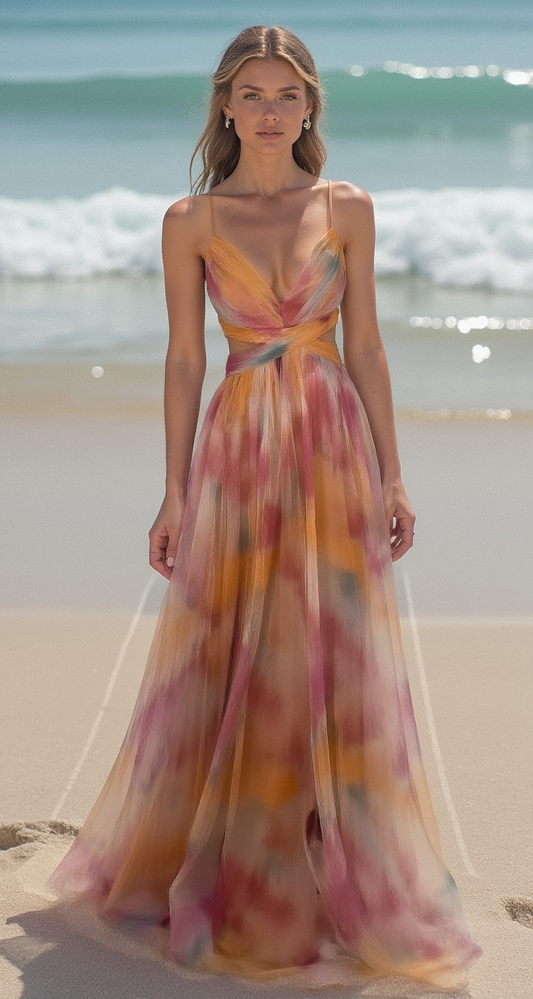 Maxi robe de cocktail femme imprimée, coupe fluide, et laçage ajustable. Parfaite pour mariage ou événement chic.