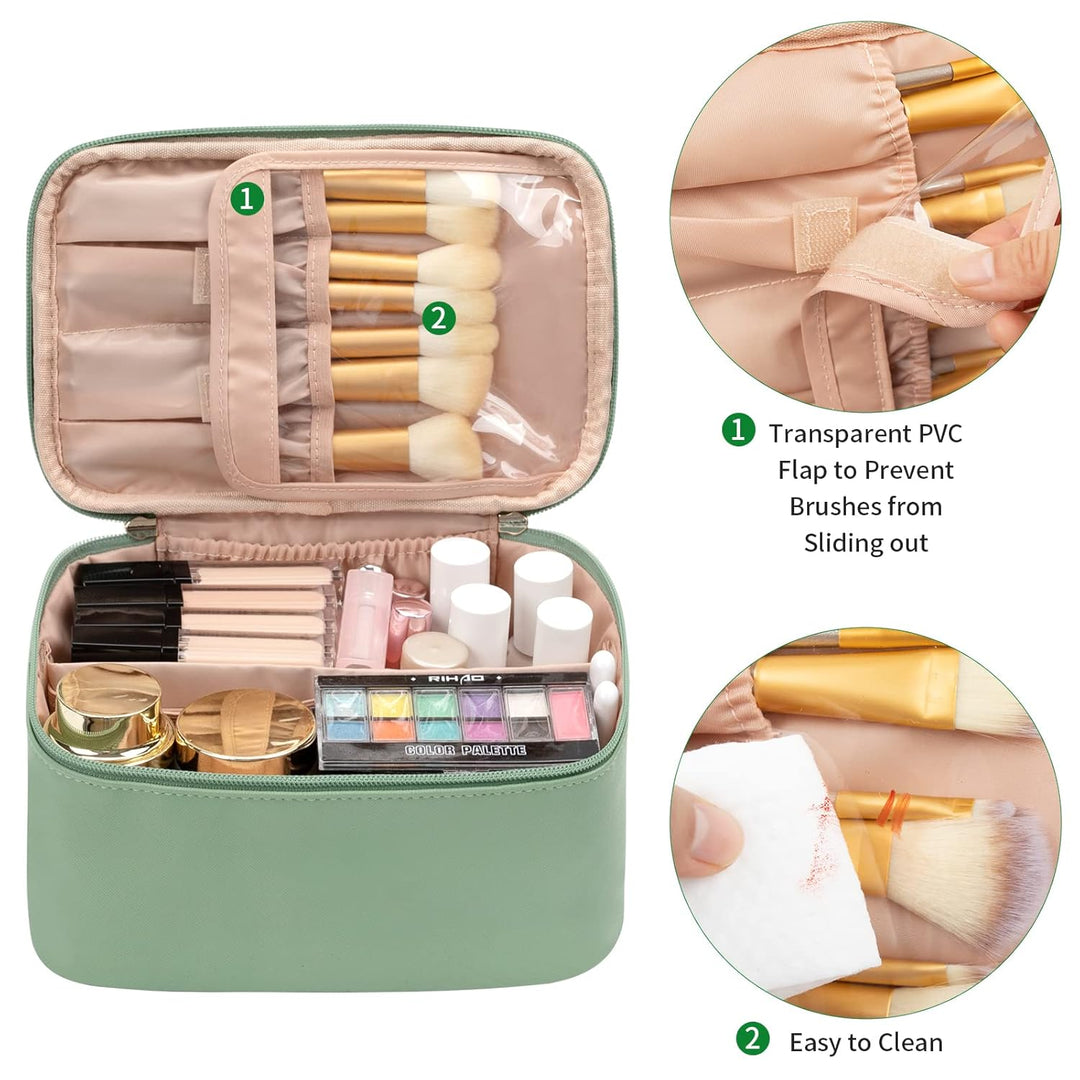Organisateur de maquillage pour femmes, bleu, avec compartiments ajustables pour le voyage.
