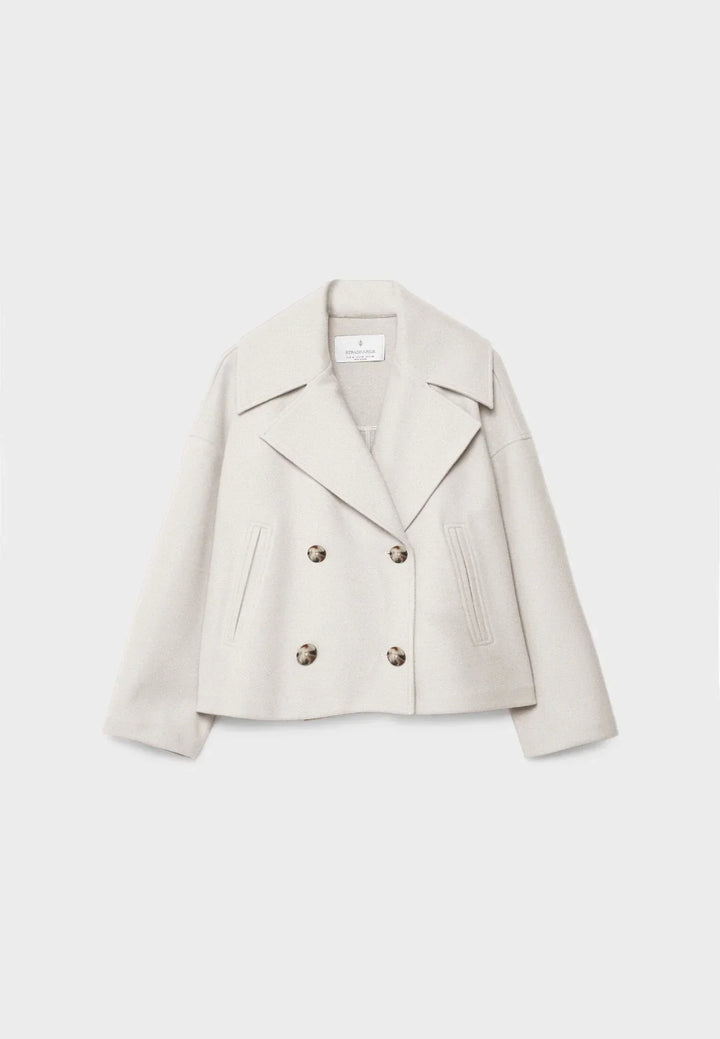 Manteau court chic femme, double boutonnage, élégant, idéal automne/printemps pour un look stylé.