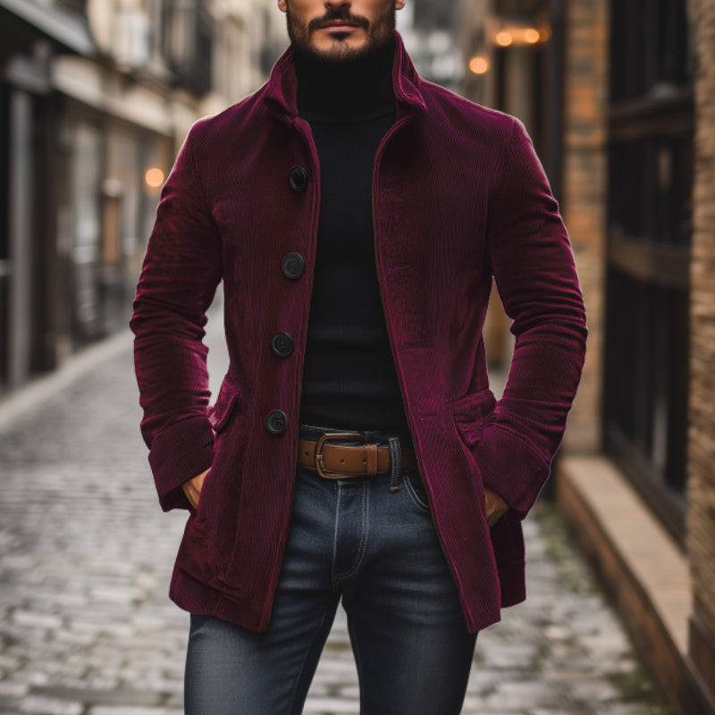 Veste homme chic, velours côtelé, élégante, mode masculine, coupe ajustée, parfaite pour hiver.
