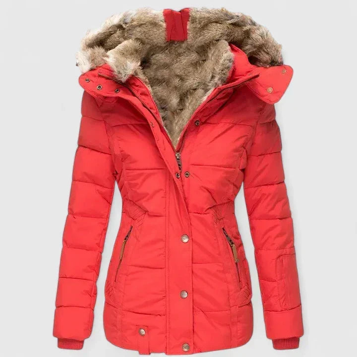 Manteau femme chaud d'hiver avec capuche ajustable, offrant un confort optimal et une protection contre le froid.