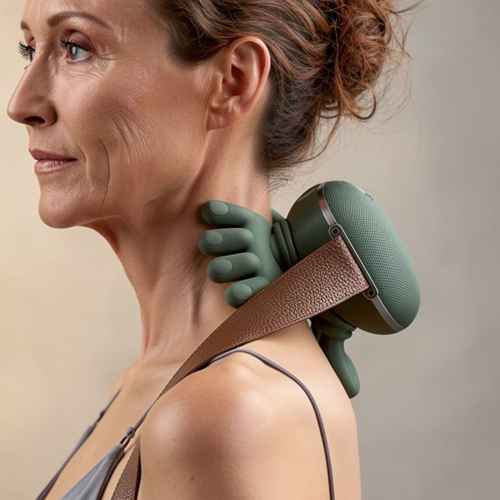 Appareil de massage cervical et épaules portable pour détente musculaire à domicile.