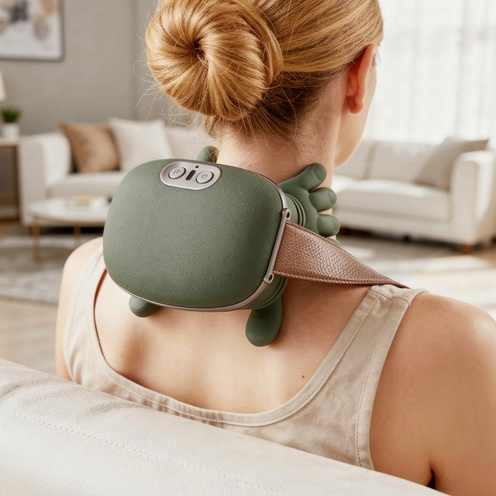 Masseur portable cou et épaules, favorise la relaxation et le bien-être quotidien.