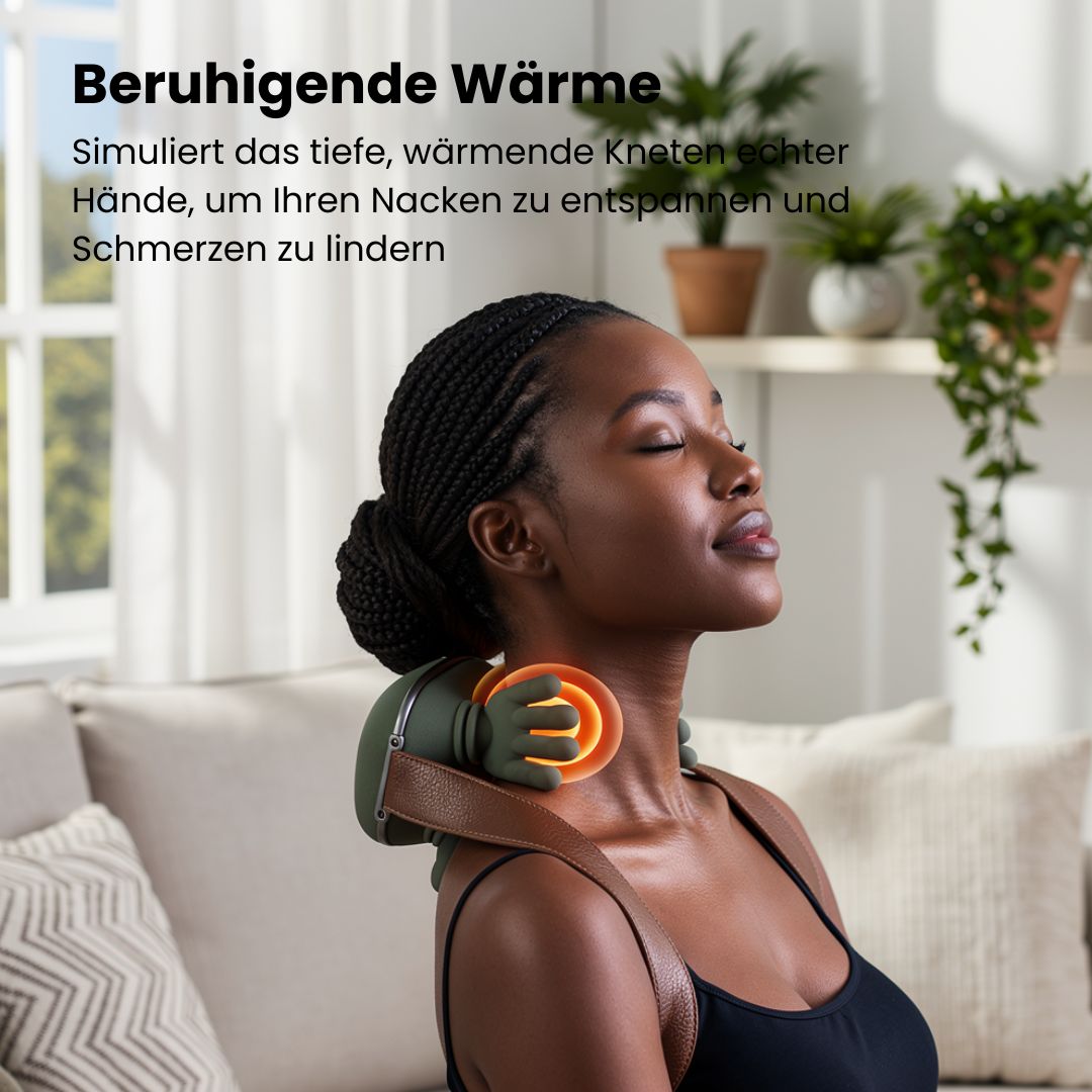 Appareil de massage pour cou et épaules avec chaleur, idéal pour relaxation profonde à domicile.