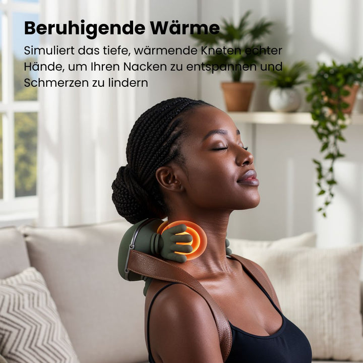 Appareil de massage pour cou et épaules avec chaleur, idéal pour relaxation profonde à domicile.