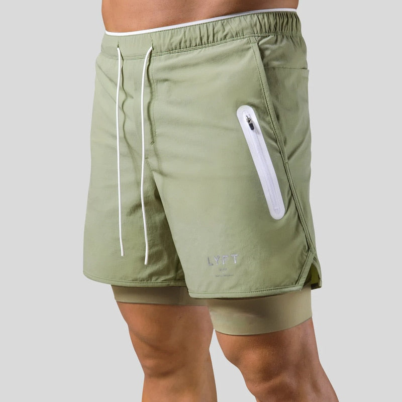 Pantalon de musculation homme 2-en-1, respirant et léger. Poches zippées pratiques.