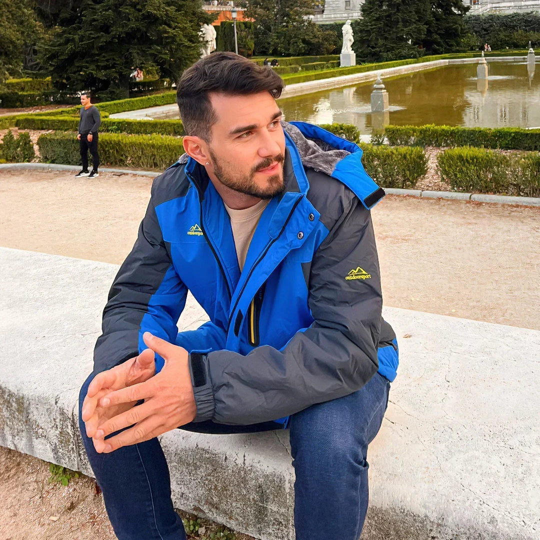 Veste homme imperméable chaude, coupe-vent avec capuche ajustable. Idéale automne/hiver pour extérieur.