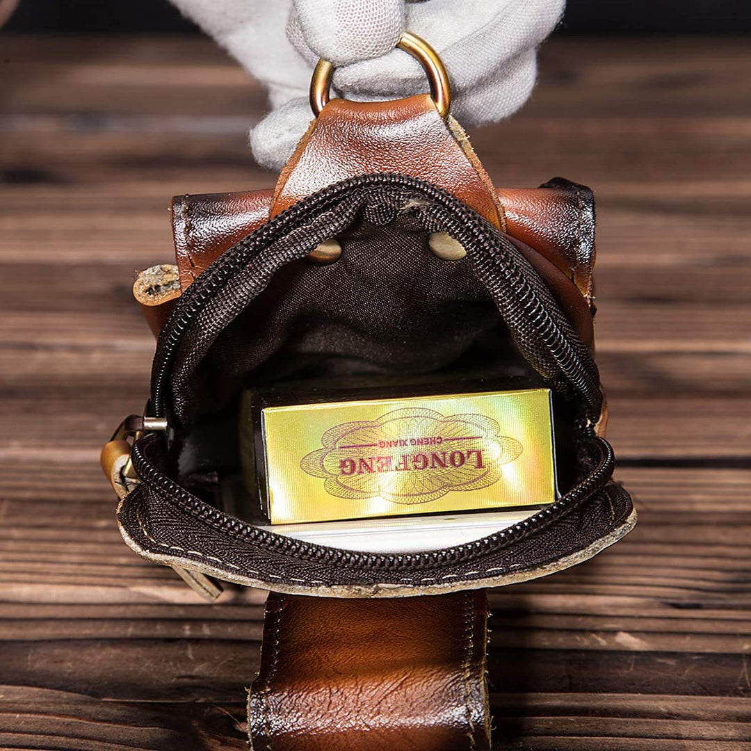 Sac banane cuir véritable pour homme, idéal voyage sécurisé, pochette ceinture marron vintage.
