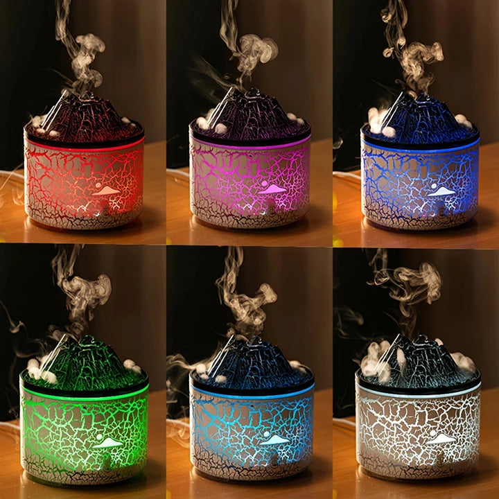 Diffuseur d'ambiance volcan à lumière LED, parfait pour humidifier l'air et parfumer votre maison.