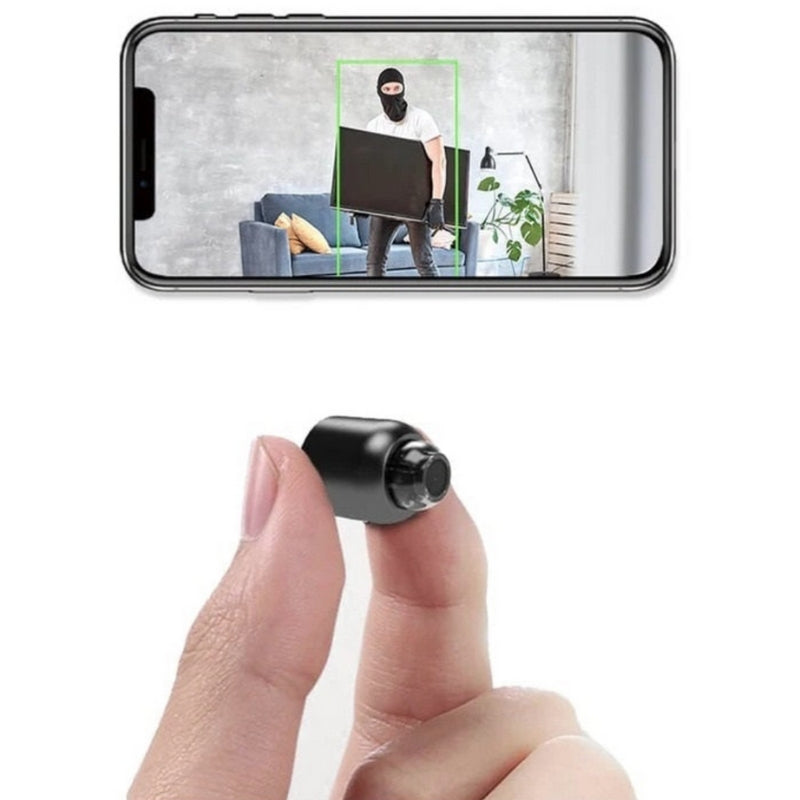 Mini caméra de sécurité Wi-Fi discrète pour surveillance intérieure, avec alertes mobiles et vision nocturne.