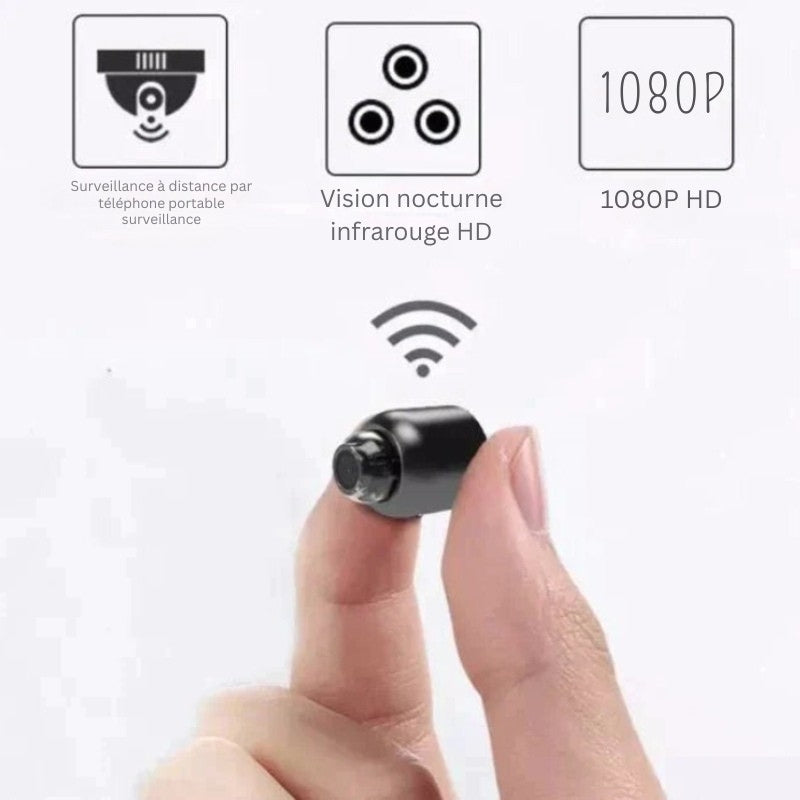 Mini caméra Wi-Fi intelligente avec alertes en temps réel pour surveillance maison connectée et discrète.