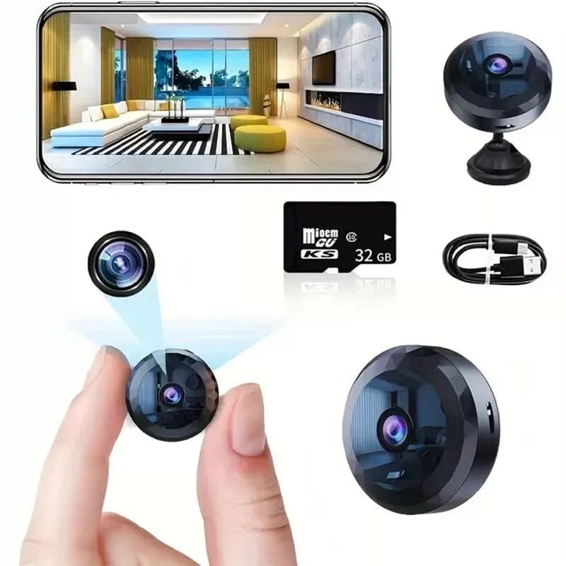 Caméra de sécurité WiFi 1080p HD, compacte et discrète. Vision nocturne et détection de mouvement incluses.