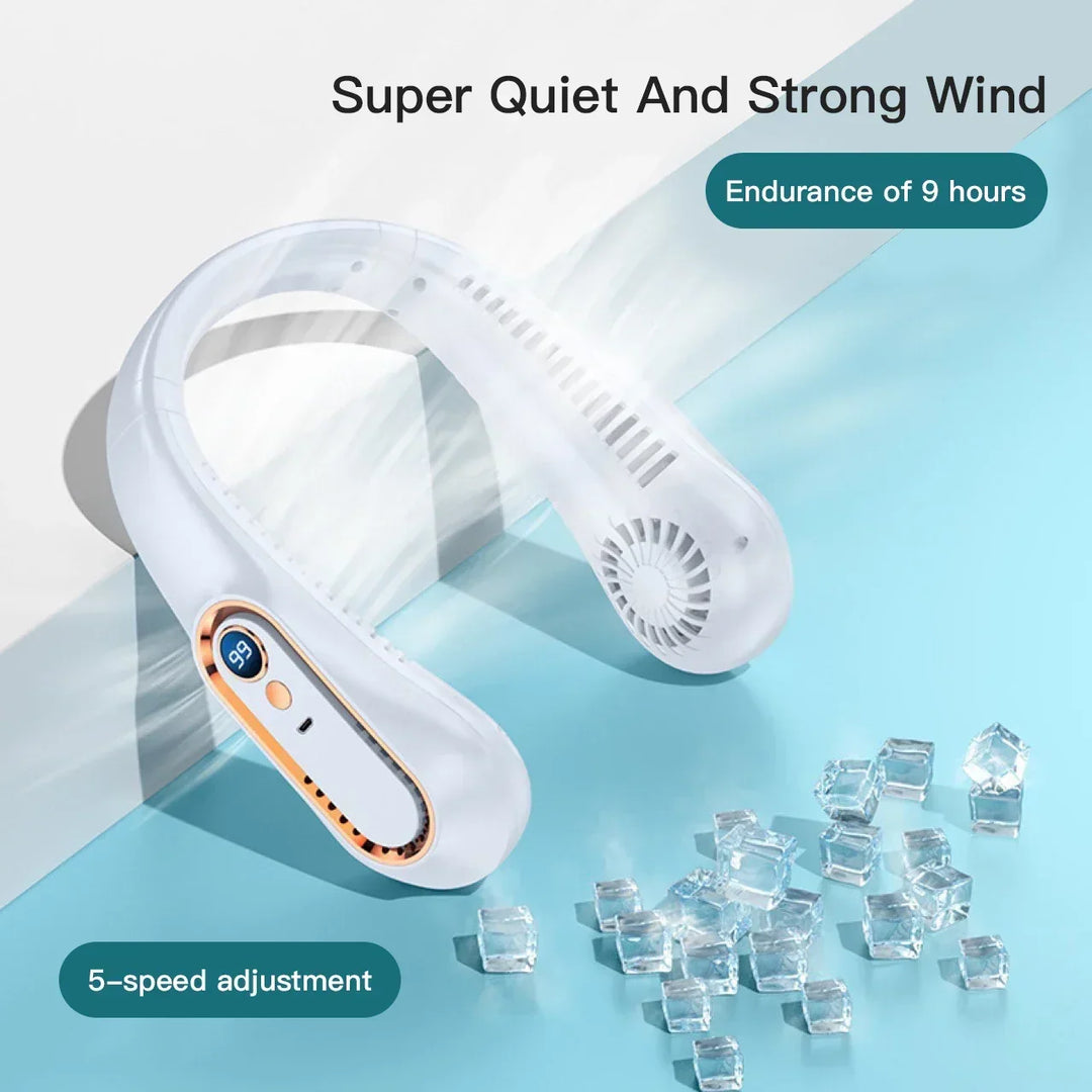 Mini ventilateur de cou portable sans pales, rechargeable. Idéal pour rester au frais tout l'été.
