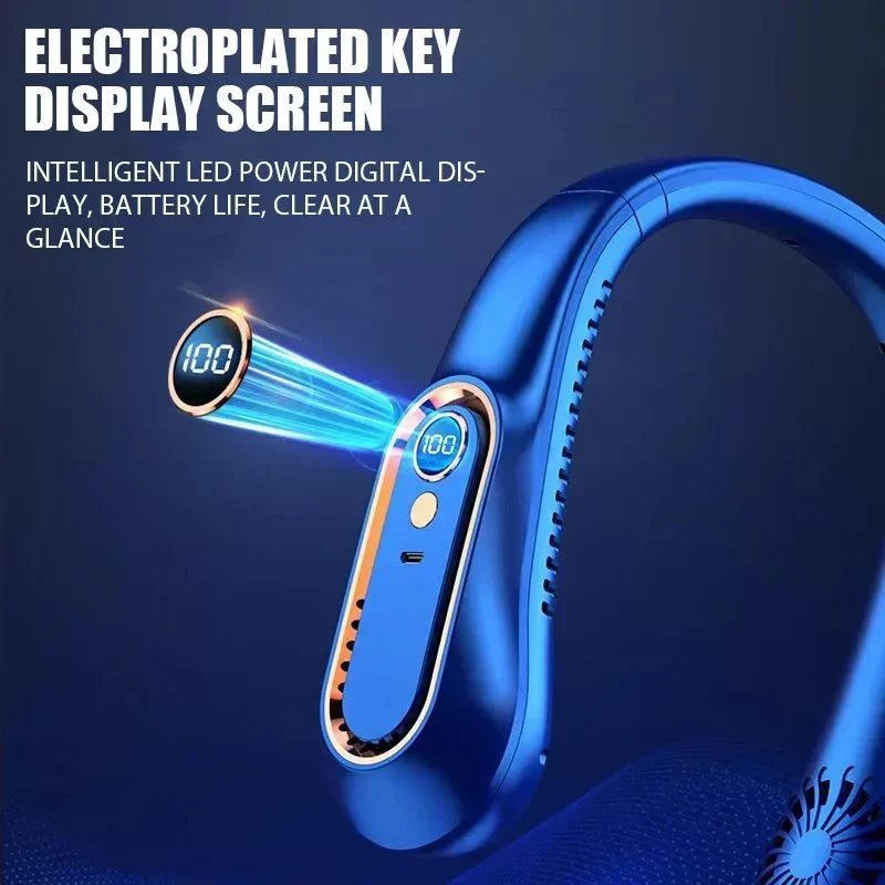 Ventilateur de cou portable et sans pales, un accessoire tech polyvalent pour le sport, le bureau ou l'été.