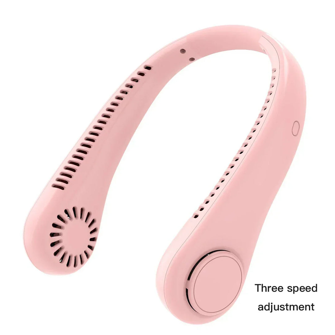 Ventilateur de cou innovant sans pales, sécuritaire et efficace. Un accessoire portable pour un été frais.
