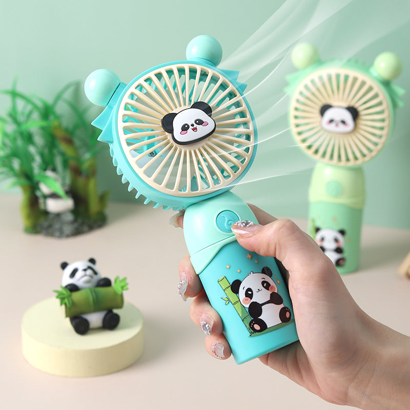 Mini ventilateur portable USB panda, recharge facile, fraîcheur mignonne pour femme cet été.