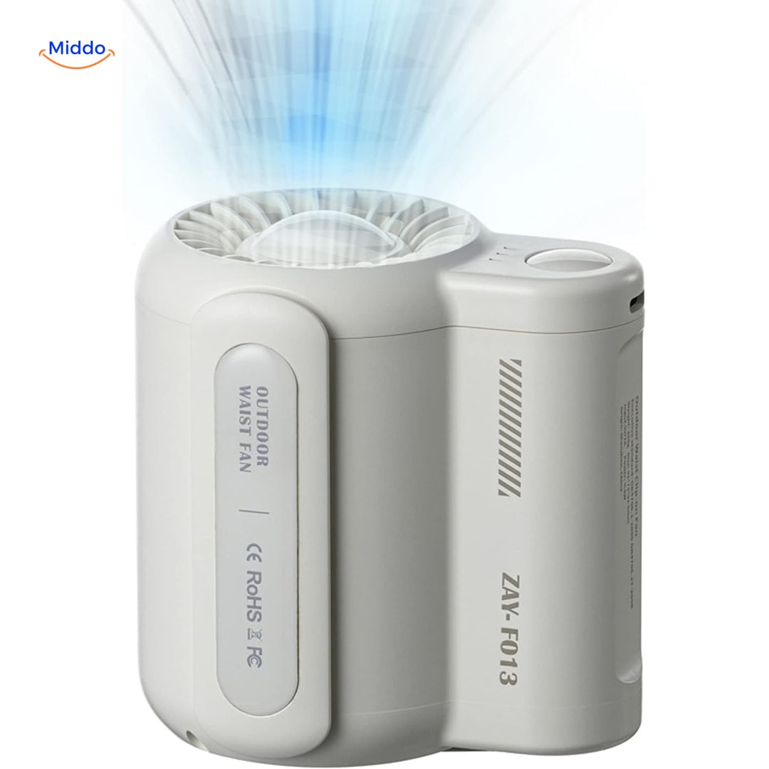Mini-ventilateur portable à double clip, idéal pour activités extérieures, sac à dos, ceinture.