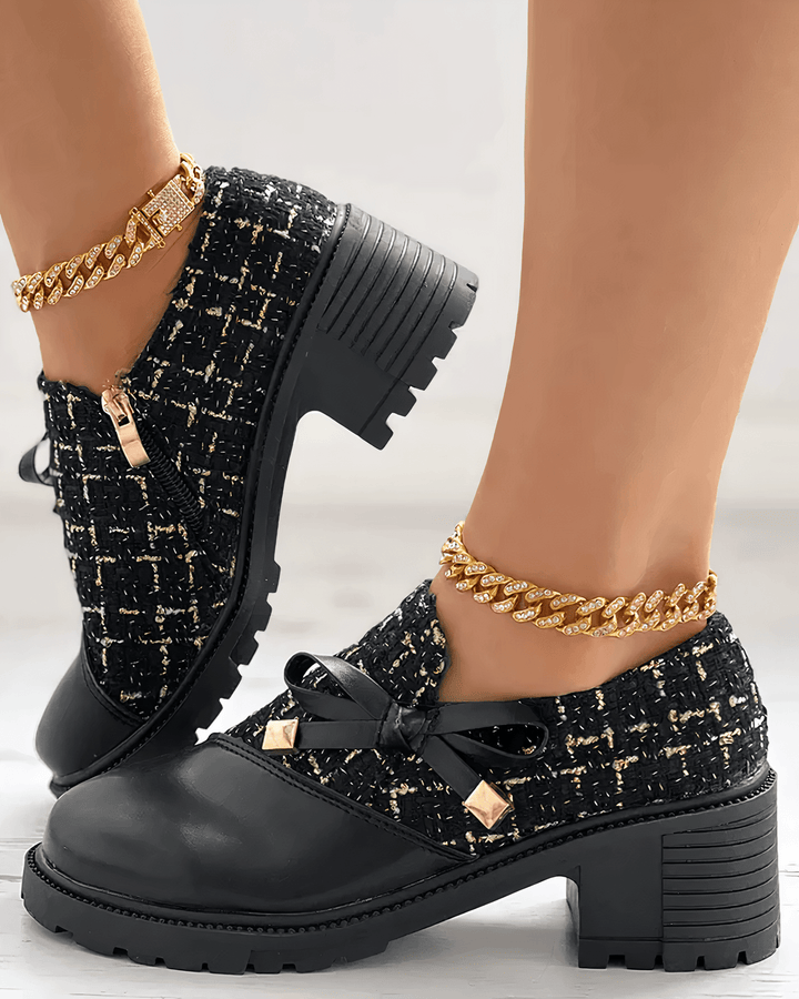 Mocassins à talon bloc femmes, chaussures polyvalentes pour un style chic et confortable au bureau ou en soirée.
