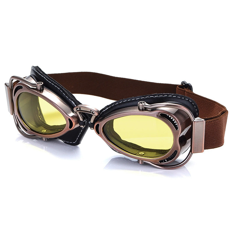 Lunettes de moto rétro avec monture pliable, confort et sécurité pour le motard.