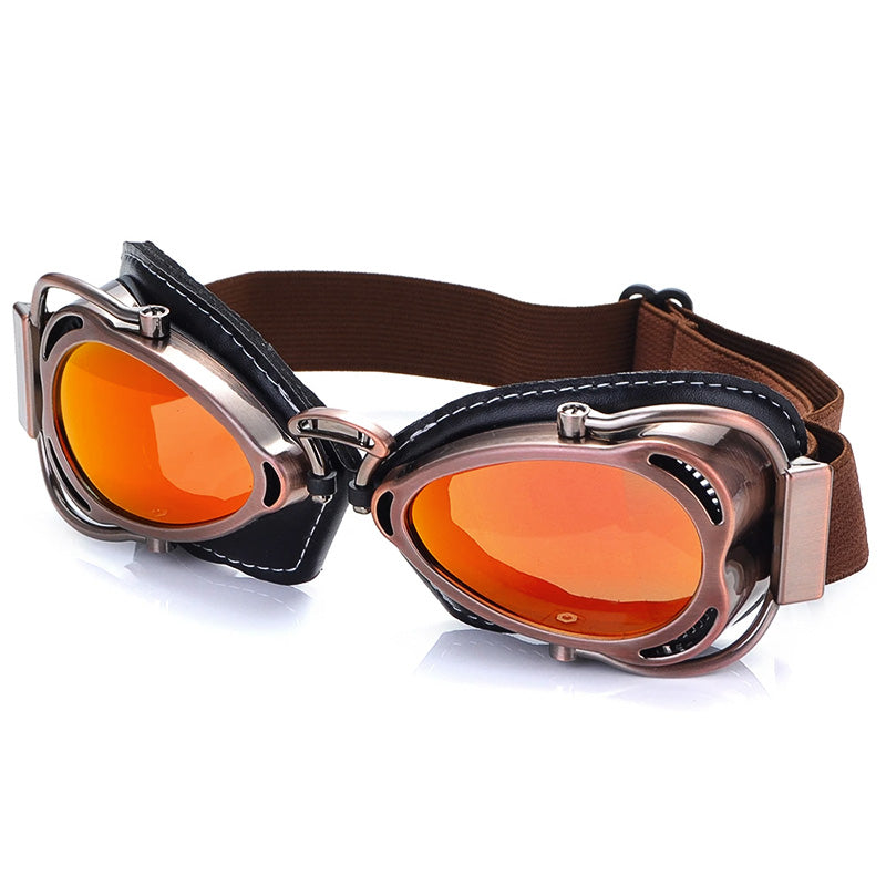 Lunettes moto classiques avec coussinets en cuir, confort supérieur et design pliable.