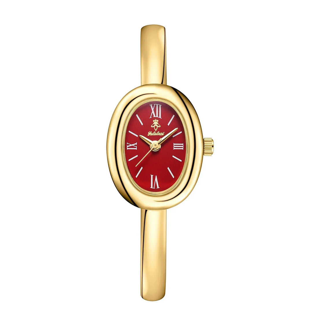 Montre femme sophistiquée, bracelet jonc ovale, cadeau idéal. Allure moderne et classique, très féminine.