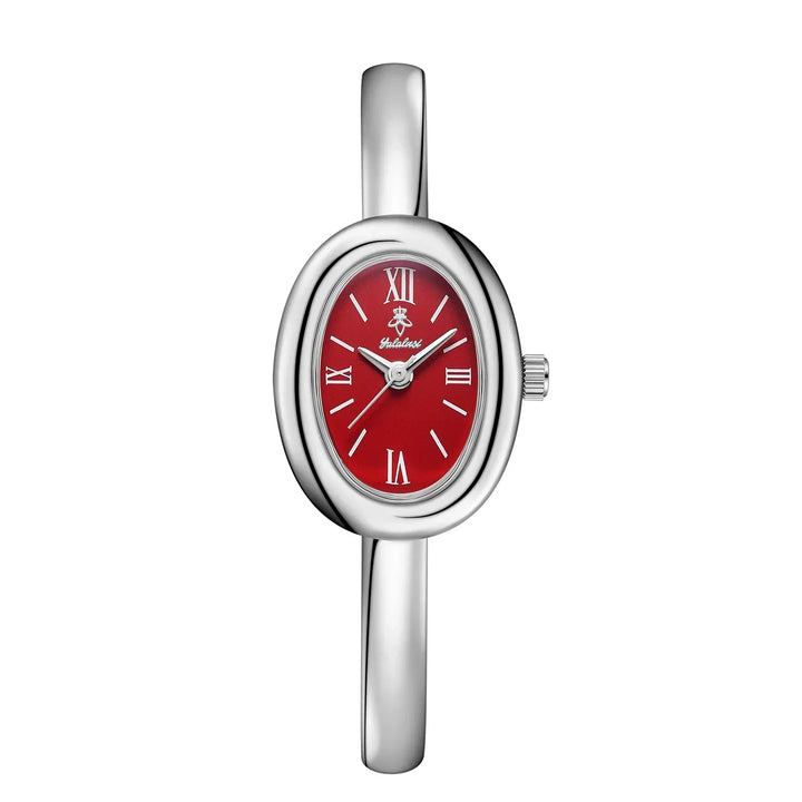 Montre femme élégante, bracelet jonc ovale, accessoire horloger pour un look classique ou moderne.