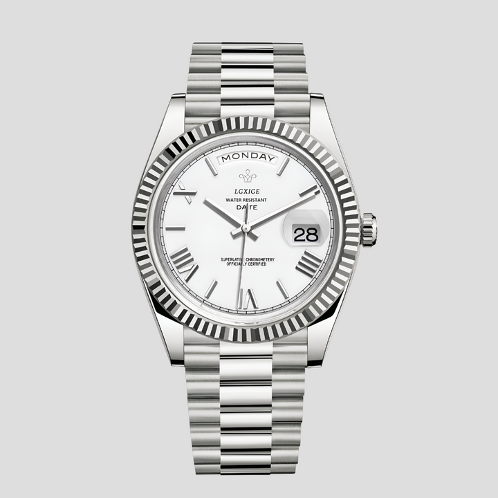 Montre classique homme à chiffres romains, cadran épuré 41mm et bracelet métal élégant. Accessoire intemporel.