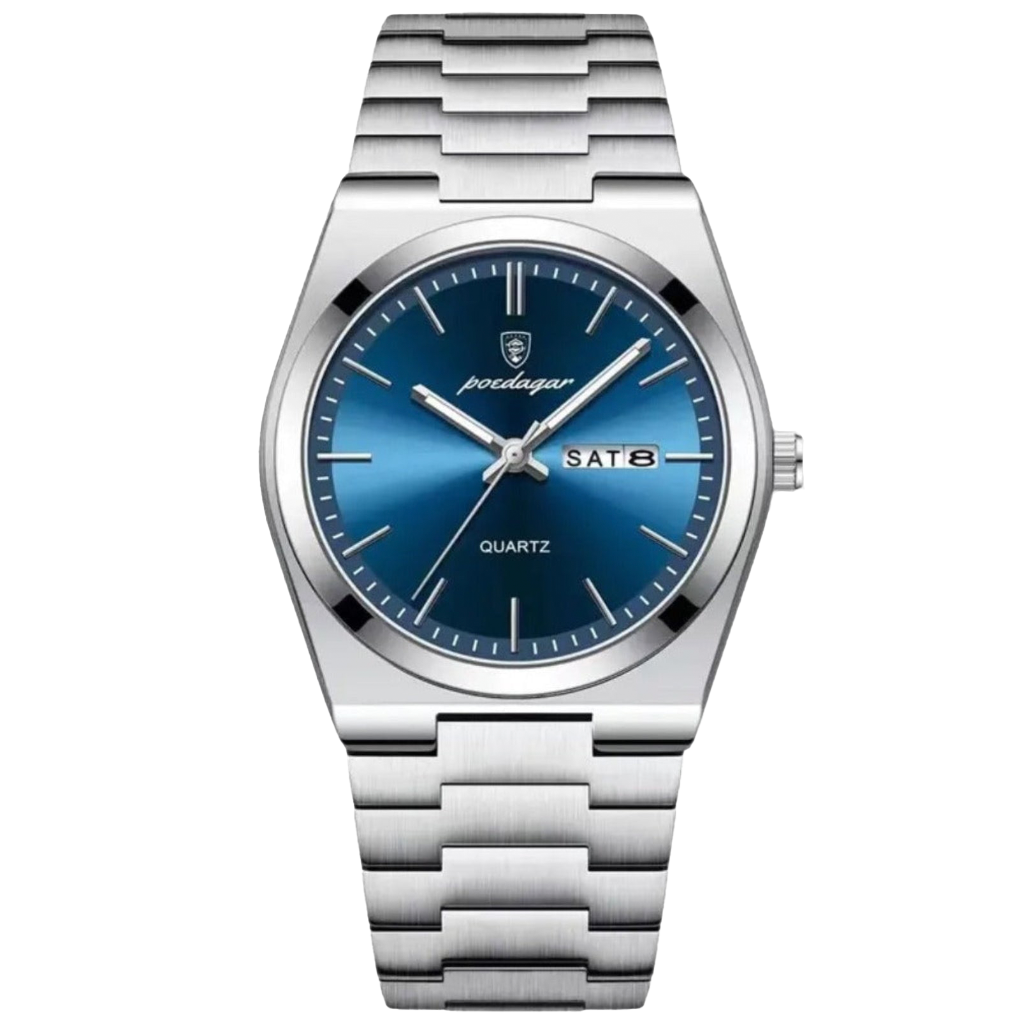 Montre homme élégante et fine, design classique avec chiffres romains. Bracelet métal. Idée cadeau raffiné.