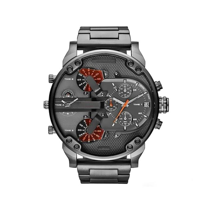 Montre chronographe quartz pour homme portée, accessoire de style élégant et fiable pour le quotidien.