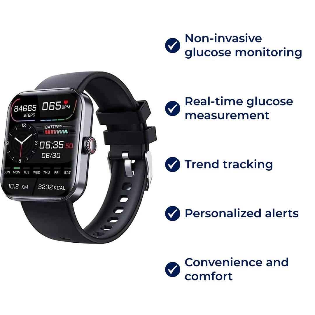 Montre intelligente de suivi de santé: capteur de glucose non invasif et gestion précise du diabète.